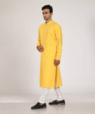 Yellow Flap With Katha Embroidered With Stichline Kurta Set 3