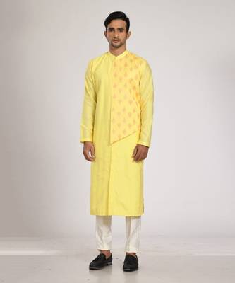 Yellow Flap With Embroidery And Stichline  Kurta Set 1