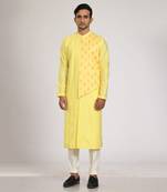 Yellow Flap With Embroidery And Stichline  Kurta Set