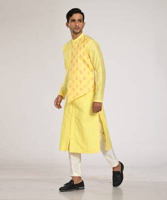 Yellow Flap With Embroidery And Stichline  Kurta Set 2