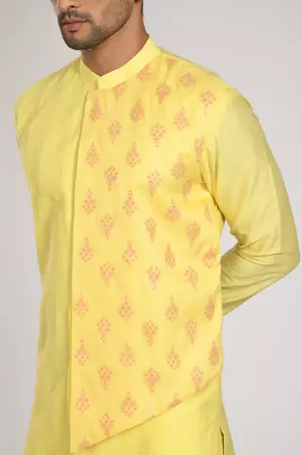 Yellow Flap With Embroidery And Stichline  Kurta Set