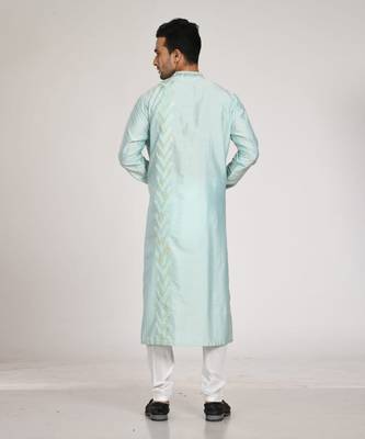 Aqua Blue Hand Embrodired Applique / Stitchline Kurta With Churidar Set 3