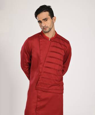 Marun Indo Western Pleated Kurta With Chus Pajama 3