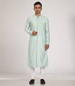 Aqua Blue Katha Hand Embroiderey On Flap With Stichline  Kurta Set