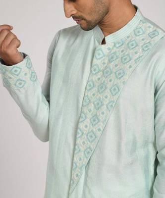 Aqua Blue Katha Hand Embroiderey On Flap With Stichline  Kurta Set 3
