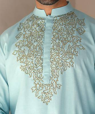 Aqua Bluesequence Hand Embroiderey Around Neck Of Kurta Set 2