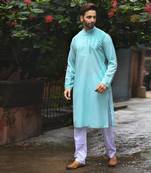 Aqua Blue One Side Embroidered Kurta Set