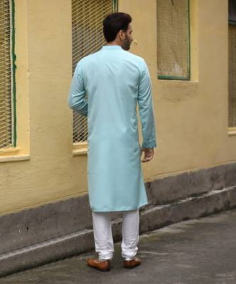 Aqua Blue One Side Embroidered Kurta Set 2