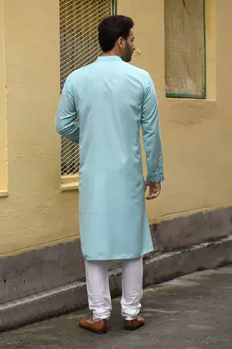 Aqua Blue One Side Embroidered Kurta Set