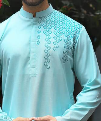 Aqua Blue One Side Embroidered Kurta Set 4