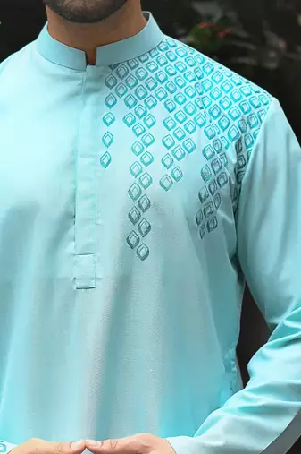Aqua Blue One Side Embroidered Kurta Set