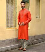 Rust Knot Hand Embroidered On The Yoke Kurta Set