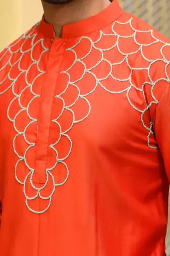 Rust Knot Hand Embroidered On The Yoke Kurta Set