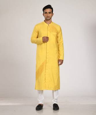 Yellow Pleated Indo Western With Hand Embroidery Kurta Set 1
