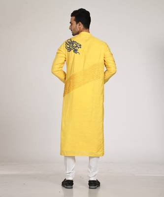 Yellow Pleated Indo Western With Hand Embroidery Kurta Set 2