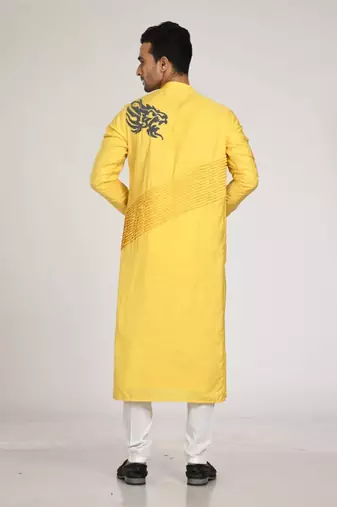 Yellow Pleated Indo Western With Hand Embroidery Kurta Set