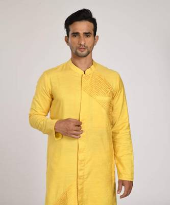 Yellow Pleated Indo Western With Hand Embroidery Kurta Set 3