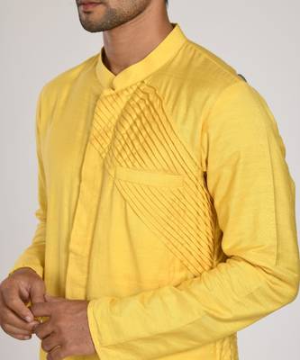 Yellow Pleated Indo Western With Hand Embroidery Kurta Set 4