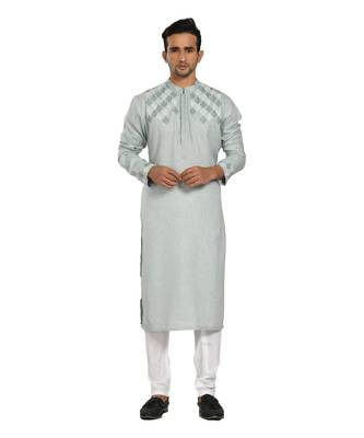 Powder Aqua Blue Leaf Embroidery Kurta Set 1