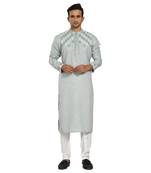 Powder Aqua Blue Leaf Embroidery Kurta Set