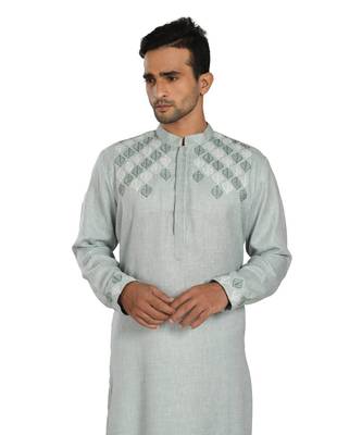 Powder Aqua Blue Leaf Embroidery Kurta Set 2