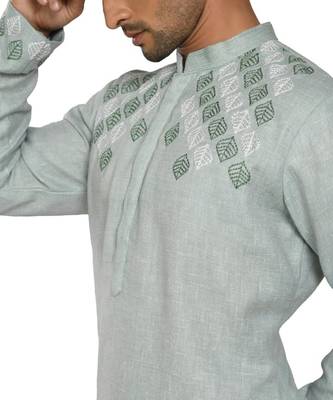Powder Aqua Blue Leaf Embroidery Kurta Set 3