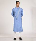Blue Asymmetrical Pleated Kurta With Chus Pajama Set