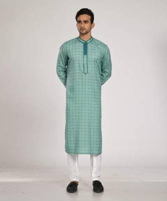 Aqua Green Printed Kurta With Ancor Stich With Churidar 1