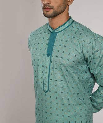 Aqua Green Printed Kurta With Ancor Stich With Churidar 2