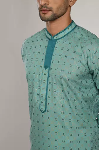 Aqua Green Printed Kurta With Ancor Stich With Churidar