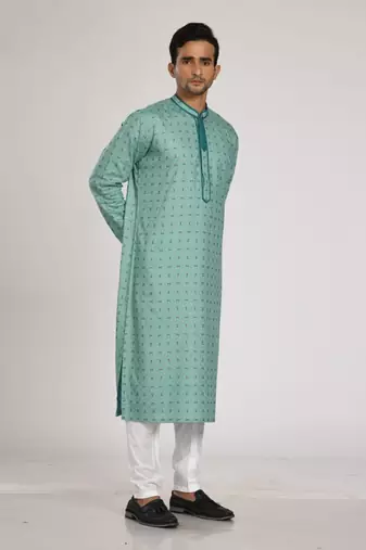 Aqua Green Printed Kurta With Ancor Stich With Churidar