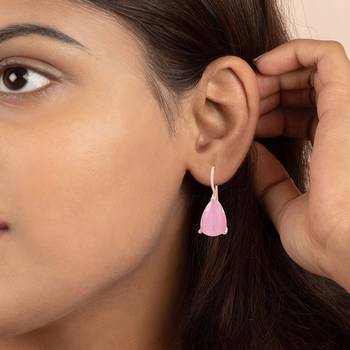 Pink stone studs hoop earrings 3