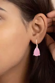 Pink stone studs hoop earrings