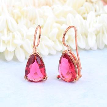 Red Stone Studed Hoop Earrings 1