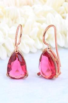 Red Stone Studed Hoop Earrings