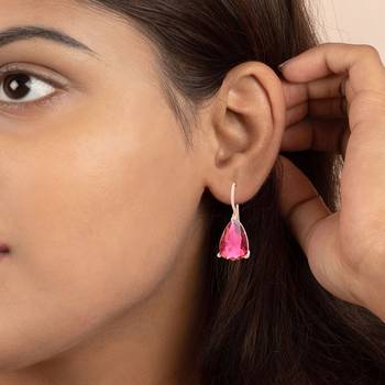 Red Stone Studed Hoop Earrings 3