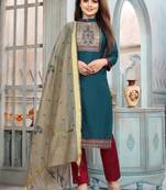 Dark-Green Embroidered Cotton Salwar
