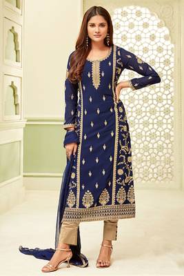 Blue Embroidered Georgette Salwar Up To 42" Size 1
