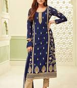 Blue Embroidered Georgette Salwar Up To 42" Size