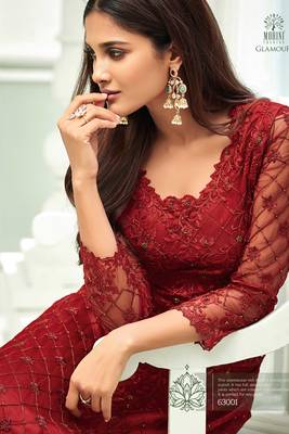 Red Embroidered Georgette Salwar Up To 42" Size 2