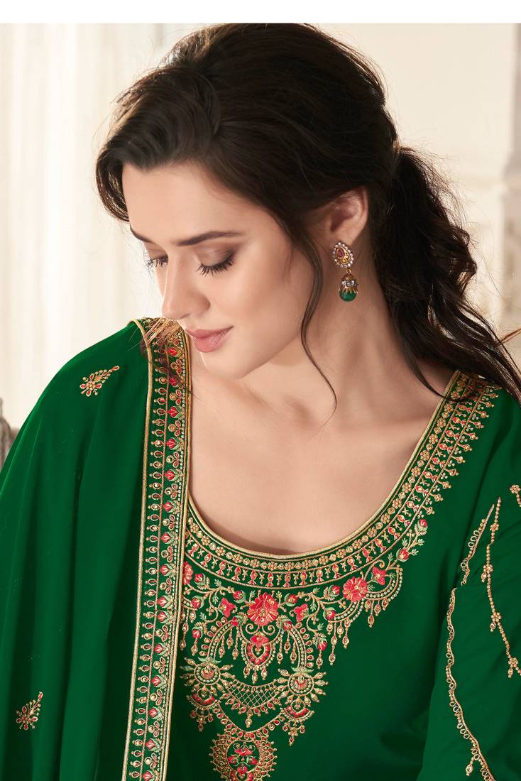 Trendy Green Georgette Eid Wear Salwar Kurta Suit
