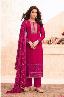 Wine Embroidered Georgette Salwar Free size full stitched Up To 42" Size