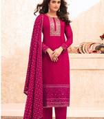 Wine Embroidered Georgette Salwar Free size full stitched Up To 42" Size