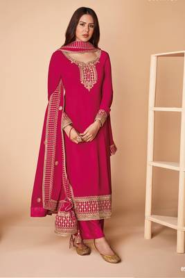 Red Embroidered Georgette Salwar Up To 42" Size 1