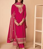 Red Embroidered Georgette Salwar Up To 42" Size