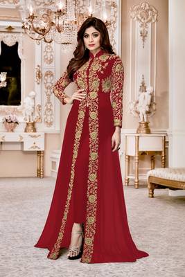 Red Embroidered Georgette Salwar Up To 42" Size 1