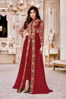 Red Embroidered Georgette Salwar Up To 42" Size