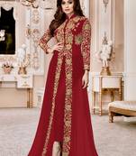Red Embroidered Georgette Salwar Up To 42" Size
