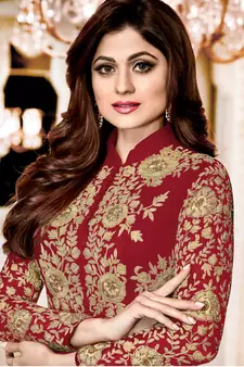 Red Embroidered Georgette Salwar Up To 42" Size