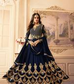 Navy-Blue Embroidered Georgette Salwar Free size full stitched Up To 42" Size